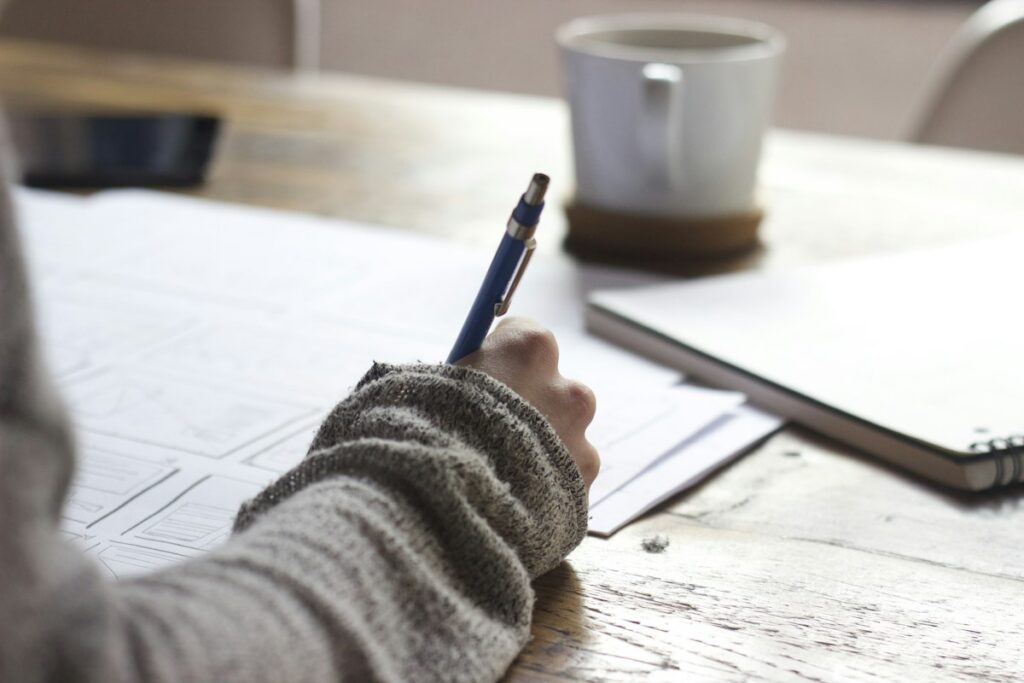 Student notes and study materials on a desk